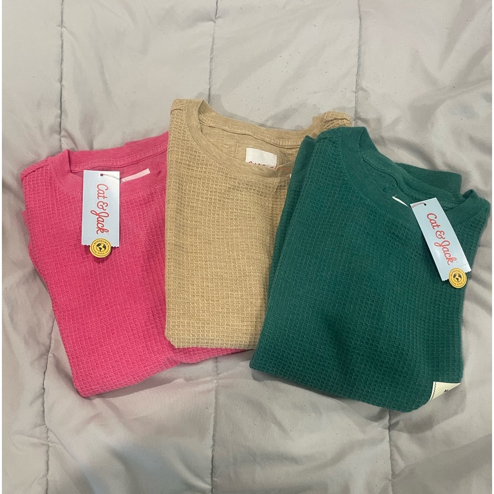 Cat & Jack kids long sleeve soft waffle pull over knit unisex shirt brand new